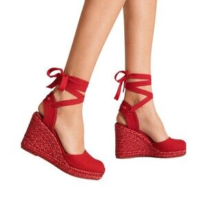 Stuart Weitzman Marguerita Red Espadrille Wedge Designer Sandals 5.5 C